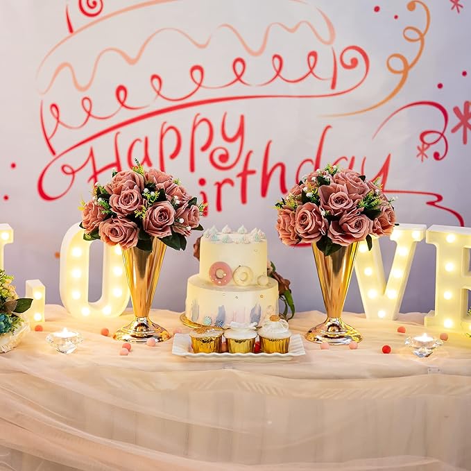 Gold Vase Centerpiece Table Decorations - 10 Pcs Metal Tabletop Flower Stand, Wedding Decorations for Reception, 9.8in Trumpet Tall Flower Vase for Birthday, Weddings, Anniversary, Home Decor