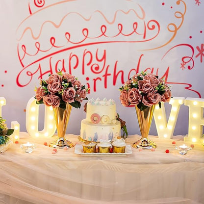 Gold Vase Centerpiece Table Decorations - 10 Pcs Metal Tabletop Flower Stand, Wedding Decorations for Reception, 9.8in Trumpet Tall Flower Vase for Birthday, Weddings, Anniversary, Home Decor