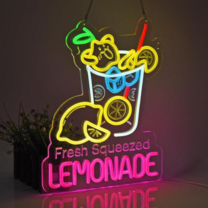 Lemonade Neon Sign, Neon Lights Hanging Wall Art Decoration for Restaturant Shop Food Truck Market Bakeries Café Celebration Home Decor, USB Powered Ultra Bright Dimmable,15.75 * 12.6inches