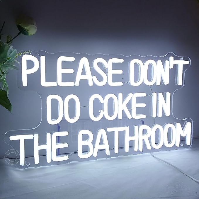 SYLHOME Please Don't Do Coke in the Bathroom Funny Game Room Bedroom Bar Store Wall Decor Sign Birthday Christmas Party Backdrop USB 16.9"X9.2" Cold White