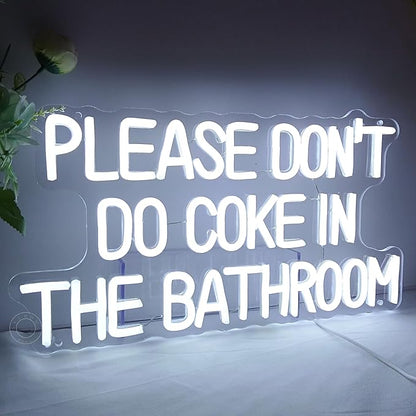SYLHOME Please Don't Do Coke in the Bathroom Funny Game Room Bedroom Bar Store Wall Decor Sign Birthday Christmas Party Backdrop USB 16.9"X9.2" Cold White