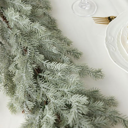MIZII Christmas Garlands 6 Feet Artificial Pine Garland with Pinecone Real Touch Pines Vine Greenery Garland Christmas Decorations for Xmas Fireplace Mantle Home Decor Indoor Outdoor (White Pine)