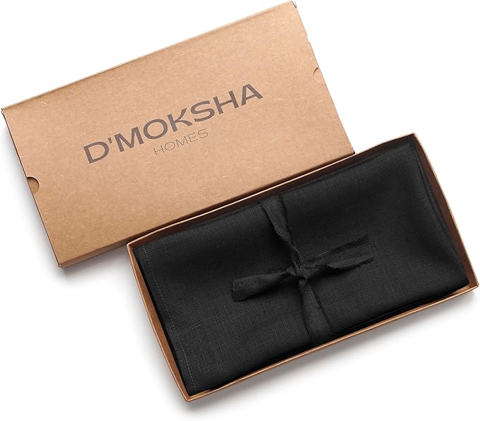 D'Moksha Homes Black Linen Napkins 18 x 18 Inch - 100% Pure Linen Cloth Washable Dinner Napkins Set of 4 for Winter, Christmas, Holiday
