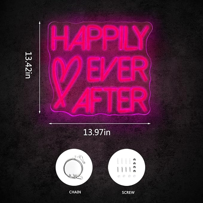 shqcenool Rose Neon Sign Happily Ever After LED,Engagement,Birthday,Wedding,gift for girl,Art Decorative Lights for Bachelorette Party,Home Wall Decor,Living room Decor,USB port…