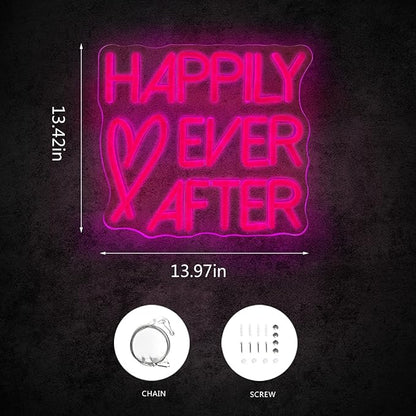 shqcenool Rose Neon Sign Happily Ever After LED,Engagement,Birthday,Wedding,gift for girl,Art Decorative Lights for Bachelorette Party,Home Wall Decor,Living room Decor,USB port…