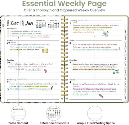 2026 Planner, Weekly and Monthly Planner for Women, Jan 2026 - Dec 2026 Pretty 2026 Calendar Planner with Monthly Tabs, Inner Pocket, Spiral Binding, Perfect for Office Home School - 6.3" x 8.5", Emerald Harmony