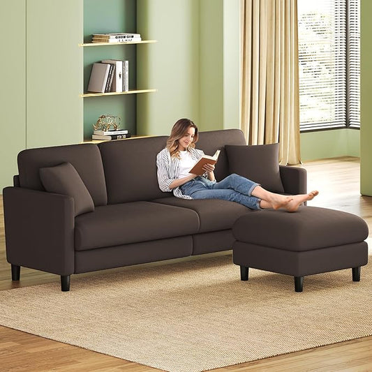 83" Couches for Living Room, Comfy Sofas for Living Room with Storage Ottoman, Teddy Sofa Couch, Tool-Free Loveseat Sofa, All-Wood Love Seat Couches, L Shaped Couch 2 Pillow Included, Khaki