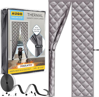 AUGO Thermal Door Curtain - Thermal Door Cover for Winter - Magnetic Thermal Insulated Door Curtain for Winter - Winter Door Insulation - Keeps Warm Air in & Cold Air Out - Home Winterizing Products