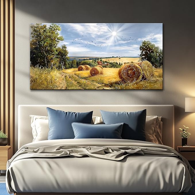 FUHAIHUA Framed Wall Decorations For Living Room Canvas Wall Art For Bedroom Inspiration Wall Decor Country Field Paintings Landscape Pictures Office Artwork Modern Posters Home Decor 20x40 In