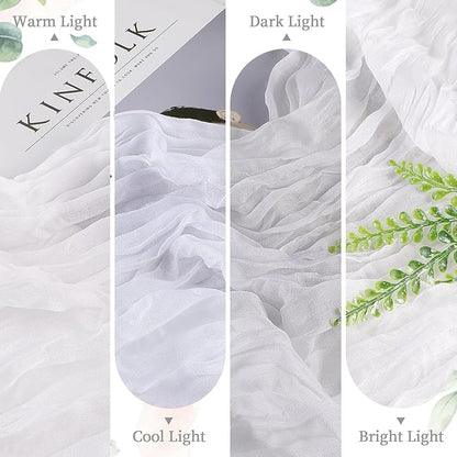 6 Pack White Cheesecloth Table Runner 10FT Long Boho Gauze Table Runner Rustic Sheer Runner for Wedding Bridal Baby Shower Birthday Party Table Decor Thanksgiving Christmas Decorations