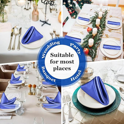 Bailarina 120 Pack Royal Blue Satin Napkins,17x17 Inches Wedding Napkins Square Soft Silky Table Napkins Bulk Decorative Elegant Cloth Napkin for Party Decoration, Banquet,Wedding,Graduation