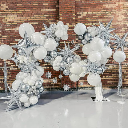 Silver Star Balloons,9Pcs 22Inch Silver Explosion Spike Cone Helium Polyester Film Star Foil Balloons for Birthday Anniversary Baby Shower Wedding New Year Disco Party Decorations