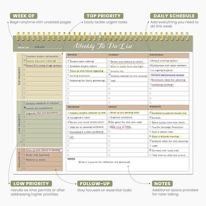 Weekly To Do List Notepad with 52 Undated Sheets（8.5"×11"）6 Pack - Undated Weekly Planner Notepad for Office Desk Accessories and Supplies - Forest Shades