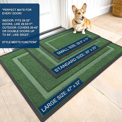 OLANLY Front Door Mat Indoor Outdoor Entrance, Waterproof All-Season, All-Weather Doormat, Sturdy Natural Rubber, Fade Resistant, Low Profile, Easy Clean Patio Porch Entryway Mat, 29.5x17, Green