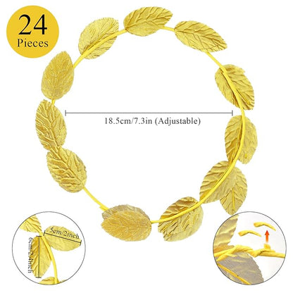 24 Pieces Roman Laurel Wreath Crown, Circlet Gold Leaf Crown, Headband Laurel Crowns, Greek Goddess Headpiece, Toga Headwear Greek Goddess Accessories for Halloween Wedding Party Decoration