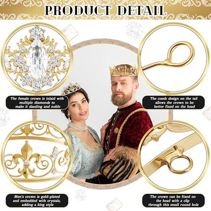 Henoyso 4 Pcs Prom King and Queen Crowns for Men Women Halloween Party King Queen Tiara Headband Homecoming Party Favor