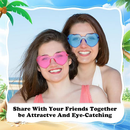 SUNOVELTIES 18 Heart Shape Rimless Sunglasses Transparent Candy Color Party Glasses Colored Eyewear for Women