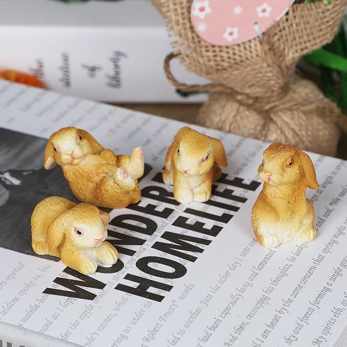DR.DUDU 24 PCS Mini Bunnies Easter Decor - Mini Resin Animals Rabbits, Miniature Figurines Tiny Animals to Hide, Easter Egg Filler Stuffers DIY Crafts Fairy Gardens Table Decor (Brown)