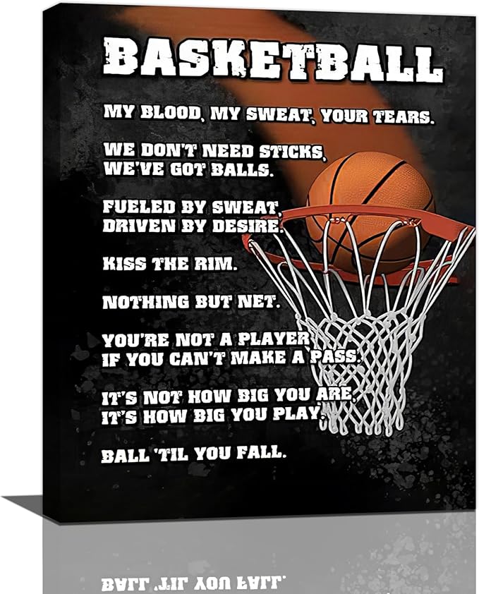 Basketball Wall Art, Basketball Life Lessons Pictures Wall Decor, Sports Quotes Canvas Prints Painting, Framed Artwork Office Home Decor For Bathroom Bedroom Dining Living Room 20L" x 16W"