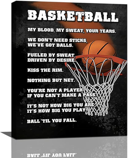 Basketball Wall Art, Basketball Life Lessons Pictures Wall Decor, Sports Quotes Canvas Prints Painting, Framed Artwork Office Home Decor For Bathroom Bedroom Dining Living Room 20L" x 16W"