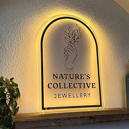 Custom Business Logo Neon Sign - Personalized Backlit Floating Sign with Illuminated Metal & Acrylic, Custom Storefront Logo Light for Salon, Nail, Hair Studio, Office, Bar & Shop Decor