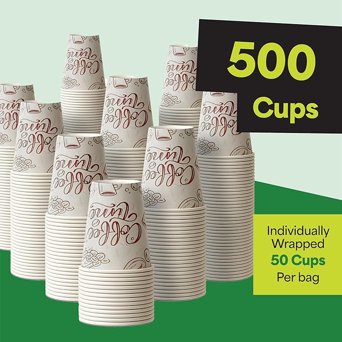 EconoHome 8 oz 500 Pack Disposable Coffee Paper Cups - Paper Cups for Hot and Cold Drinks, Tea, Water, and Juice
