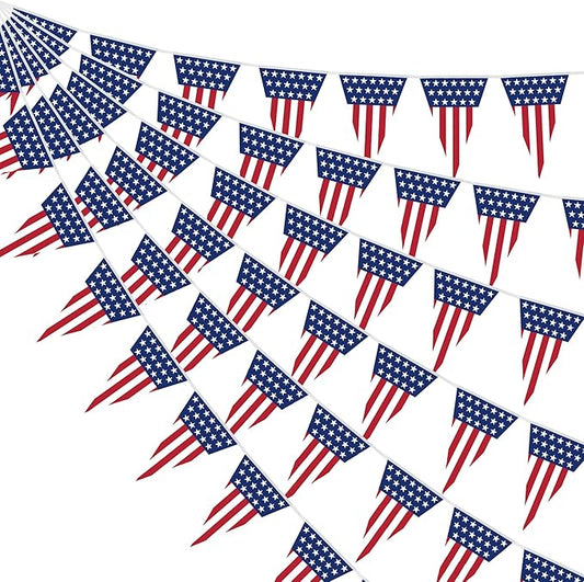 100FT 4th of July Decorations, 60Pcs Pennant Fourth of July Banner, 7.8 x 11.8 Inches Fourth of July American Flags for Outside 4th of July Accessories Independence Day Patriotic Party Parade Decor