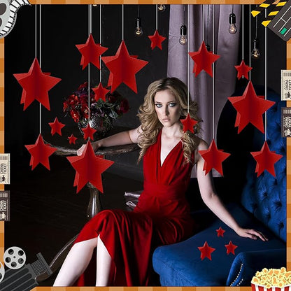 70 Pcs Red Star Centerpieces for Movie Night Party Decorations 3D 2025 Graduation Table Decor 3 Sizes 8" 5" 3" Red Carpet Film Show Theme Birthday Party Back to School Table Decor