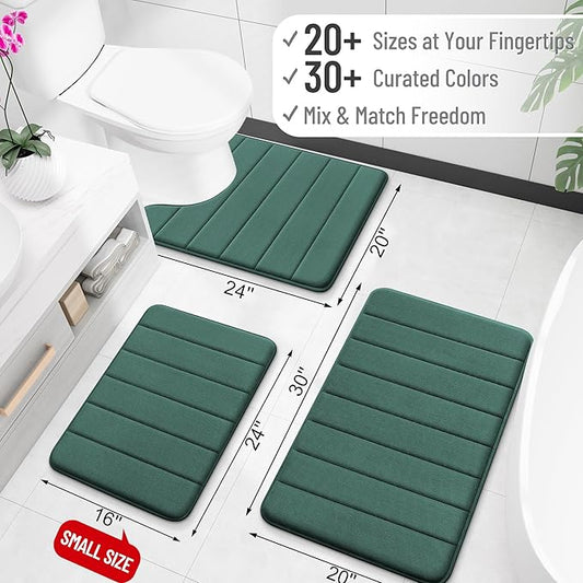 OLANLY Memory Foam Bath Mat 59x35, Super Soft Absorbent Bathroom Rugs, Quick Dry, Machine Washable Shower Floor Rugs, Bathmat Carpet, Bathroom Home Decor Accessories, Blackish Green