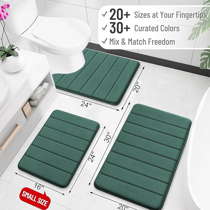 OLANLY Memory Foam Bath Mat 30x20, Super Soft Absorbent Bathroom Rugs, Quick Dry, Machine Washable Shower Floor Rugs, Bathmat Carpet, Bathroom Home Decor Accessories, Blackish Green