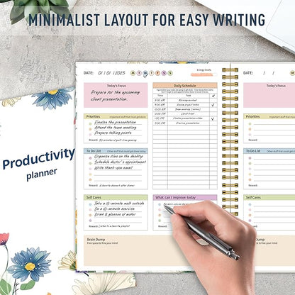 ADHD Daily Planner - Productivity & Undated Task Management Organizer for Neurodivergent Adults, Focused Planner for Men & Women - B5 Colorful Flowers