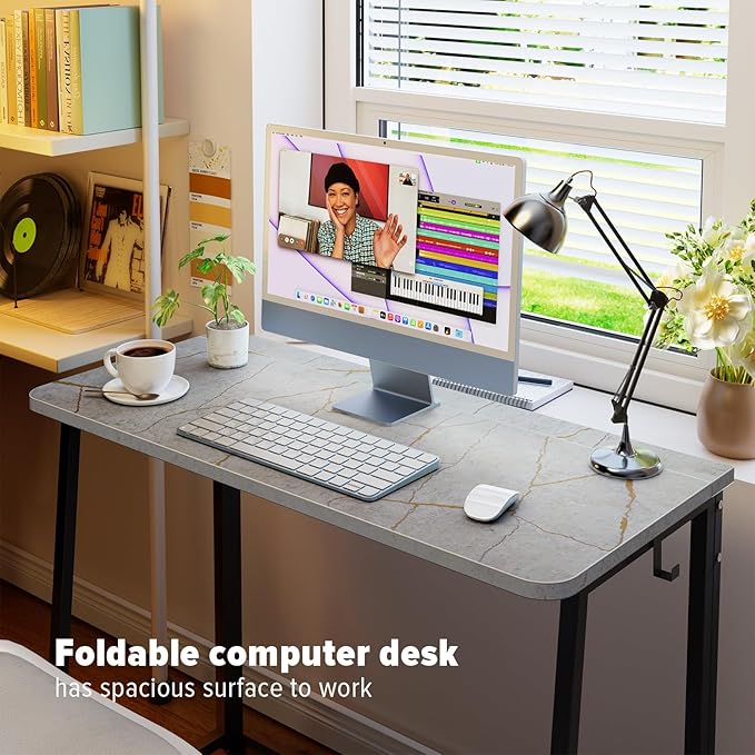 WOHOMO Folding Desk, Small Writing Desk 39.4", Space-Saving Foldable Laptop Table Writing Workstation for Home Office, Easy Assembly, Grey