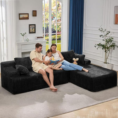 Modular Sectional Sofa Couches L-Shape Couch 3 Seat Modular Sofa Memory Foam Sectional Couches for Living Room, Cloud Couch with Oversized Chaise (Black Stripe, 108" Right Facing Chaise)
