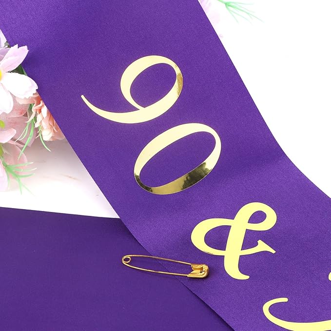 CIEHER 90th Birthday Crown + 90 & Fabulous Birthday Sash, Purple 90th Birthday Decorations for Women, 90th Birthday Gifts for Women, Happy 90th Birthday Cake Topper Purple