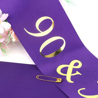 CIEHER 90th Birthday Crown + 90 & Fabulous Birthday Sash, Purple 90th Birthday Decorations for Women, 90th Birthday Gifts for Women, Happy 90th Birthday Cake Topper Purple