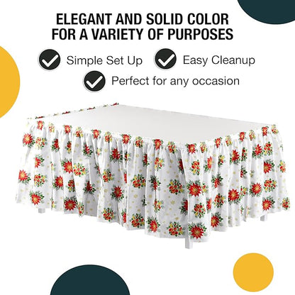 Exquisite Ruffle Table Skirt Holiday 2 Pack 14 Ft Long for Rectangle 6ft Plus or Round Tables With Adhesive Strip for Gender Reveal Decor & Happy Birthday Parties