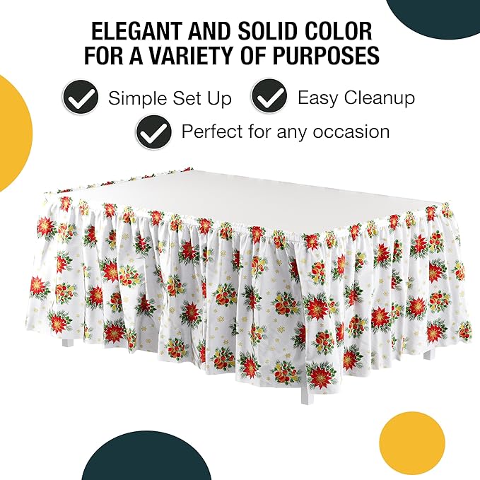Exquisite Ruffle Table Skirt Holiday 6 Pack 14 Ft Long Table Skirts for Rectangle Tables 6ft Plus or Round Tables Skirts with Adhesive Strip for Gender Reveal Decor & Happy Birthday Parties