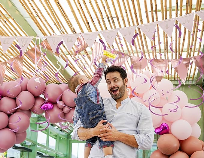 30 pcs Pink Hanging Swirls Decorations Swirl Party Decorations Plastic Party Streamer for Ceiling, 26"