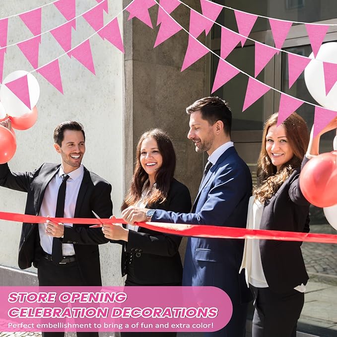 100 Feet Pennant Banners Flags 75 Solid String Triangle Flags for Grand Opening, Carnival Theme Birthday Party Decoration Outdoor Events Classroom Decoration(Pink)
