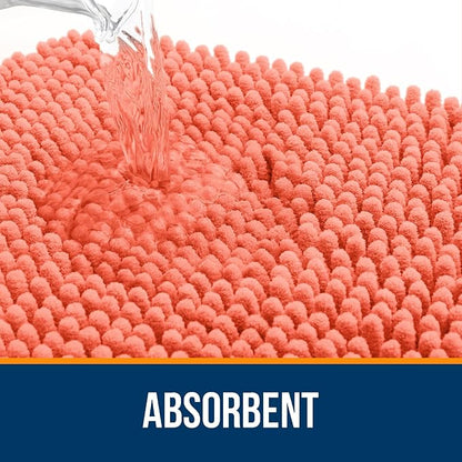 OLANLY Bathroom Rugs 59x20, Extra Soft Absorbent Chenille Bath Rugs, Rubber Backing Quick Dry, Machine Washable Bath Mats for Bathroom Floor, Tub and Shower, Home Decor Accessories, Coral