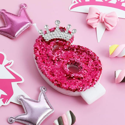 Hot Pink Birthday Candles Crown Number 6 Candle 6th Birthday Party Decorations Cake Topper Cupcake Decor for Anniversary Celebrations Supplies