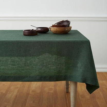 Solino Home Linen Tablecloth 54 x 72 Inch - 100% Pure Linen Forest Green Table Cloth for Rectangle Tables - Athena, Machine Washable Tablecloth for Fall, Autumn, Christmas, Winter, New Year