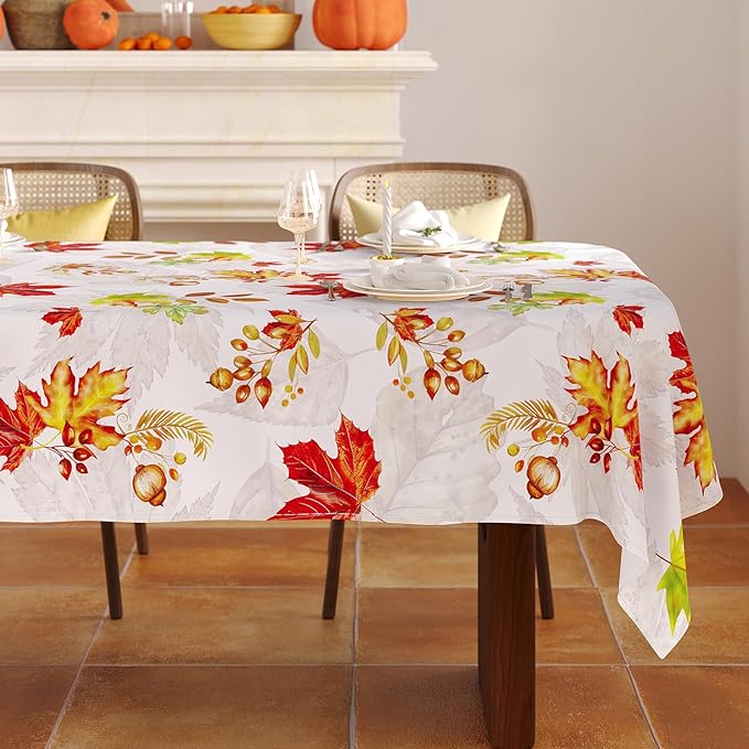 Fall Rectangle Tablecloth 52 x 70 Inch, Thanksgiving Autumn Harvest Maple Leaves Table Cloth, Resistant Spill Proof Washable Rectangular Table Covers for Party Picnic Dinner Decor