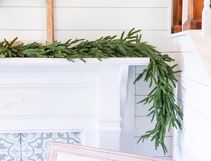 72" Real Touch Norfolk Pine Garland Realistic 6ft, Christmas Garland for Mantle, Stairs, Fireplace, Soft and Bendable Real Touch Garland Christmas Greenery, Evergreen Christmas Garlands