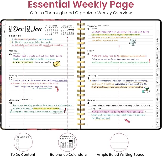 2026 Planner, Weekly and Monthly Planner for Women, Jan 2026 - Dec 2026 Pretty 2026 Calendar Planner with Monthly Tabs, Inner Pocket, Spiral Binding, Perfect for Office Home School - 8.5" x 11", Crimson Floral