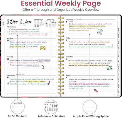 2026 Planner, Weekly and Monthly Planner for Women, Jan 2026 - Dec 2026 Pretty 2026 Calendar Planner with Monthly Tabs, Inner Pocket, Spiral Binding, Perfect for Office Home School - 6.3" x 8.5", Crimson Floral