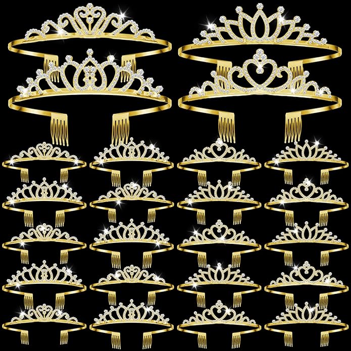24 Pcs Crystal Tiara Headbands for Women Princess Headband Crown with Combs Tiaras and Crowns for Pageant Bridal Wedding Prom Party Gifts