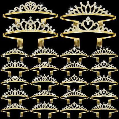 24 Pcs Crystal Tiara Headbands for Women Princess Headband Crown with Combs Tiaras and Crowns for Pageant Bridal Wedding Prom Party Gifts