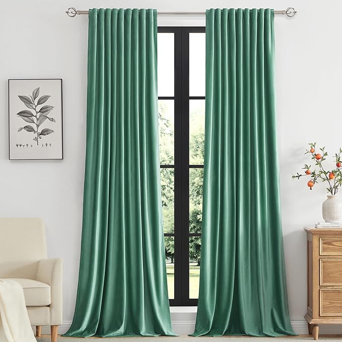 PRIMROSE Velvet Curtains 120 inch Long for Living Room,Set of 2 Panels Turquoise Aqua Blackout Rod Pocket Back Tab Window Treatment Room Darkening Heavy Decorative Curtains Drapes for Bedroom