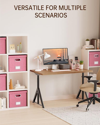 Oterri File Organizer, File Box, File Cabinet for Letter File Folder Storage, Portable Storage Bins with Lids for Office/Decor/Home, 1 Pack, New-pink-Box only